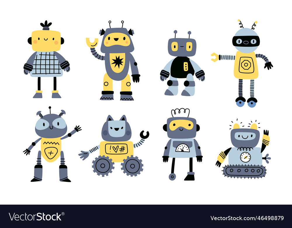 Robot characters different cyborg assistants vector image Robot characters different cyborg assistants