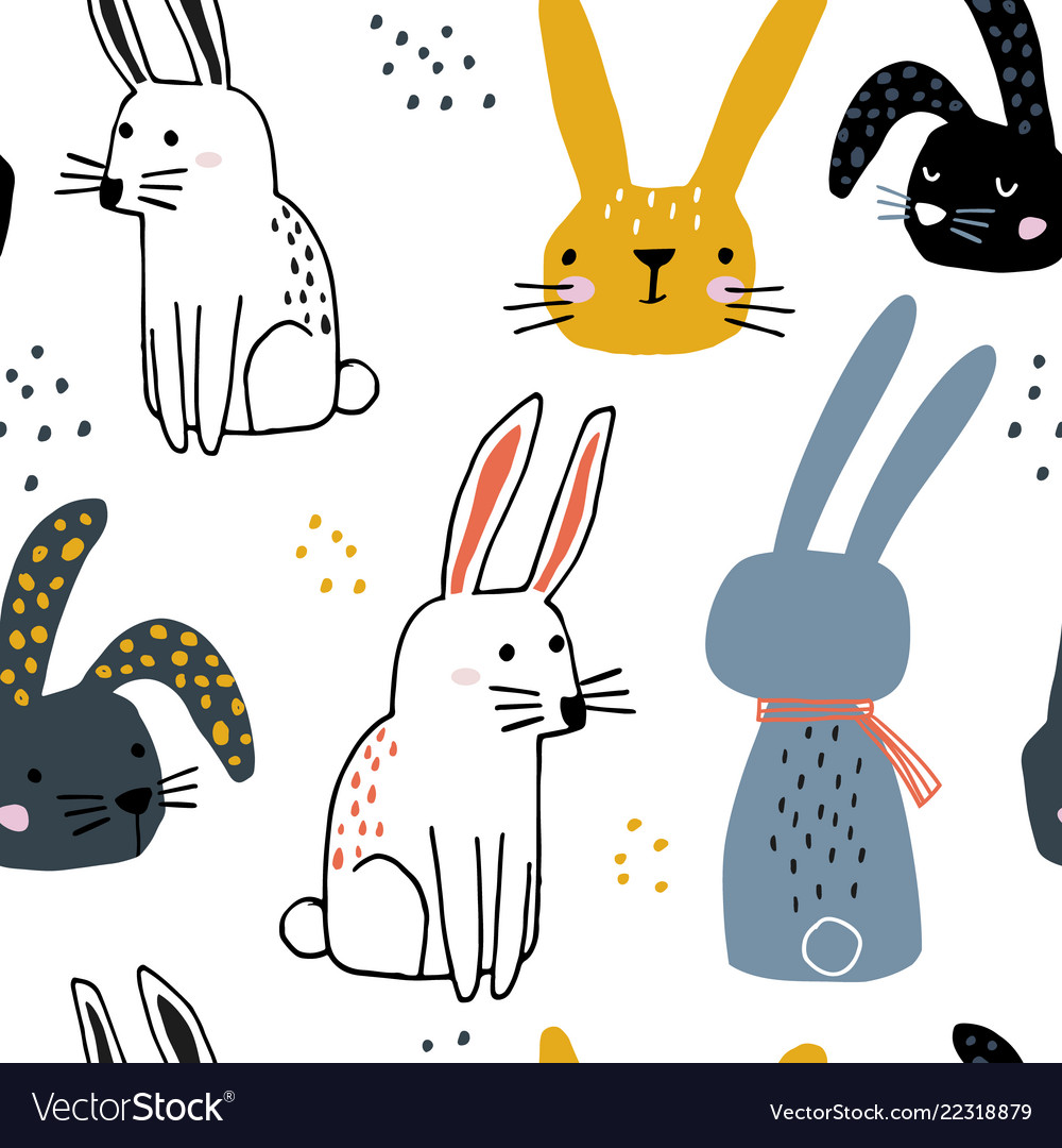 Seamless pattern with cute hand drawn bunnies Vector Image