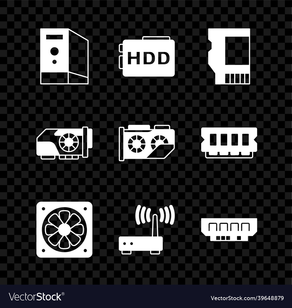 Set case of computer hard disk drive hdd sd card vector image Set case of computer hard disk drive hdd sd card