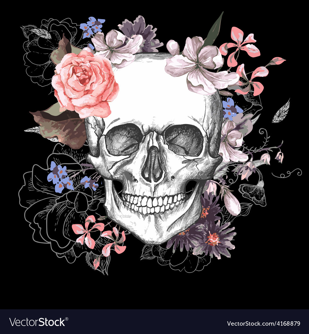 Skull and flowers day of the dead Royalty Free Vector Image