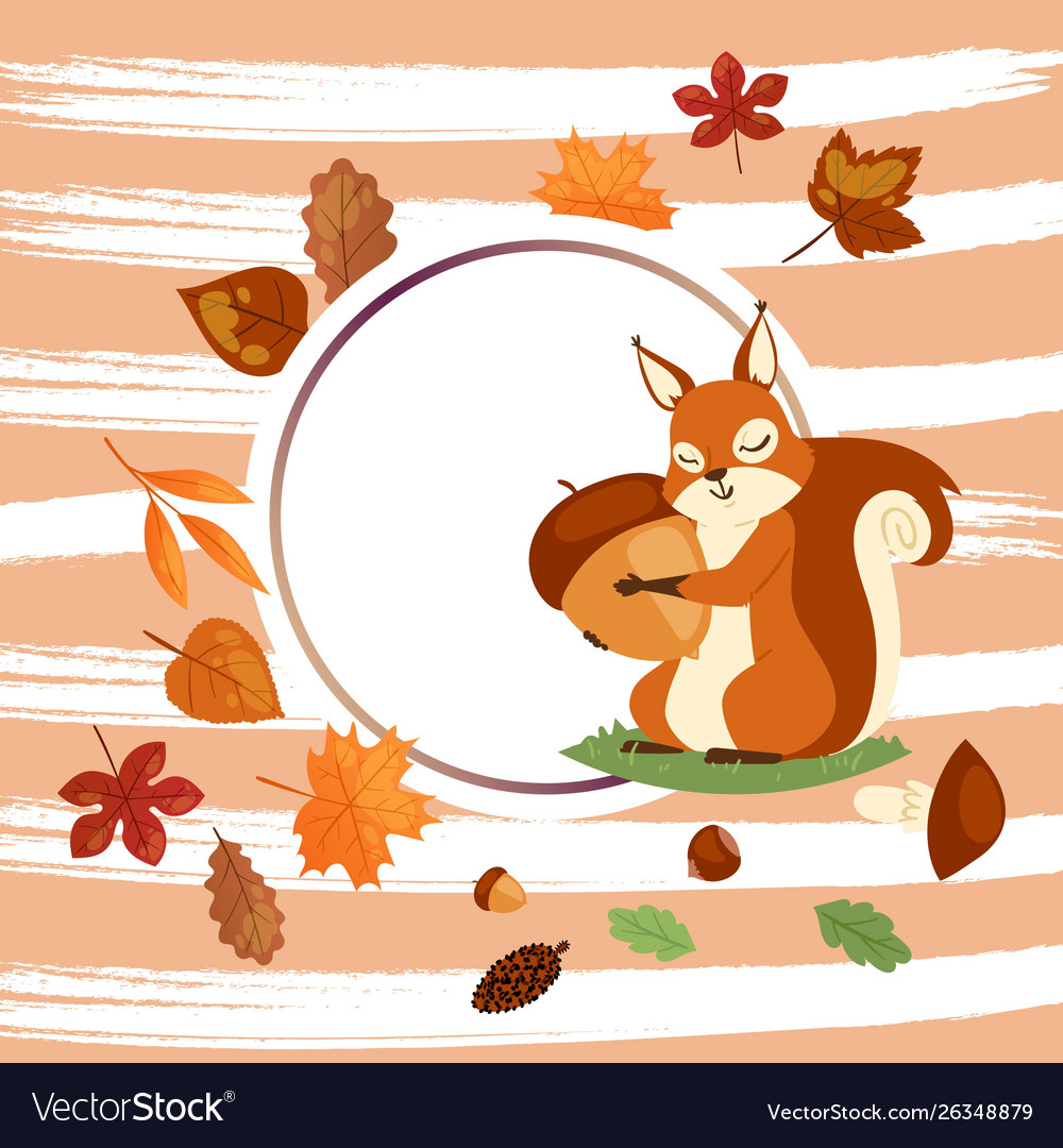 Squirrel Hugging Acorn in Forest