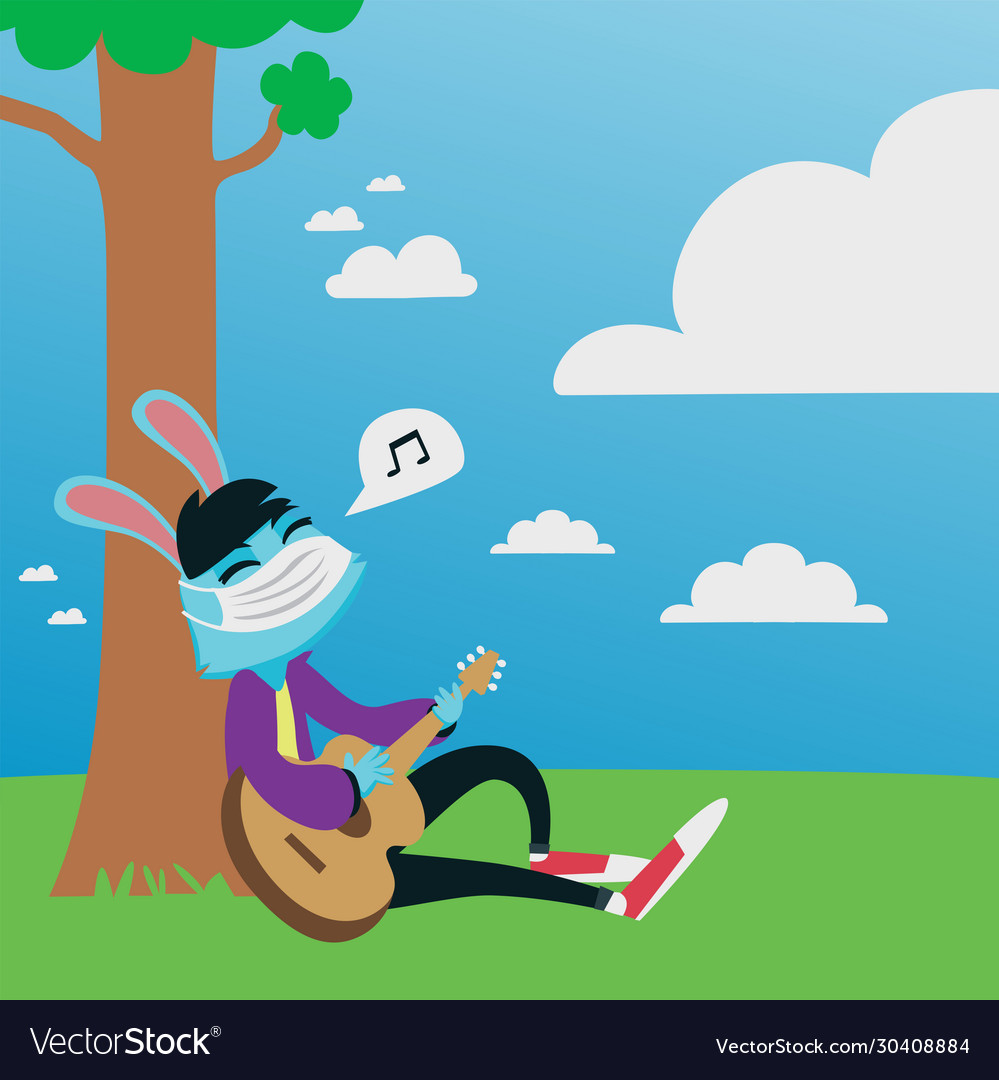 Bunny with mask playing guitar