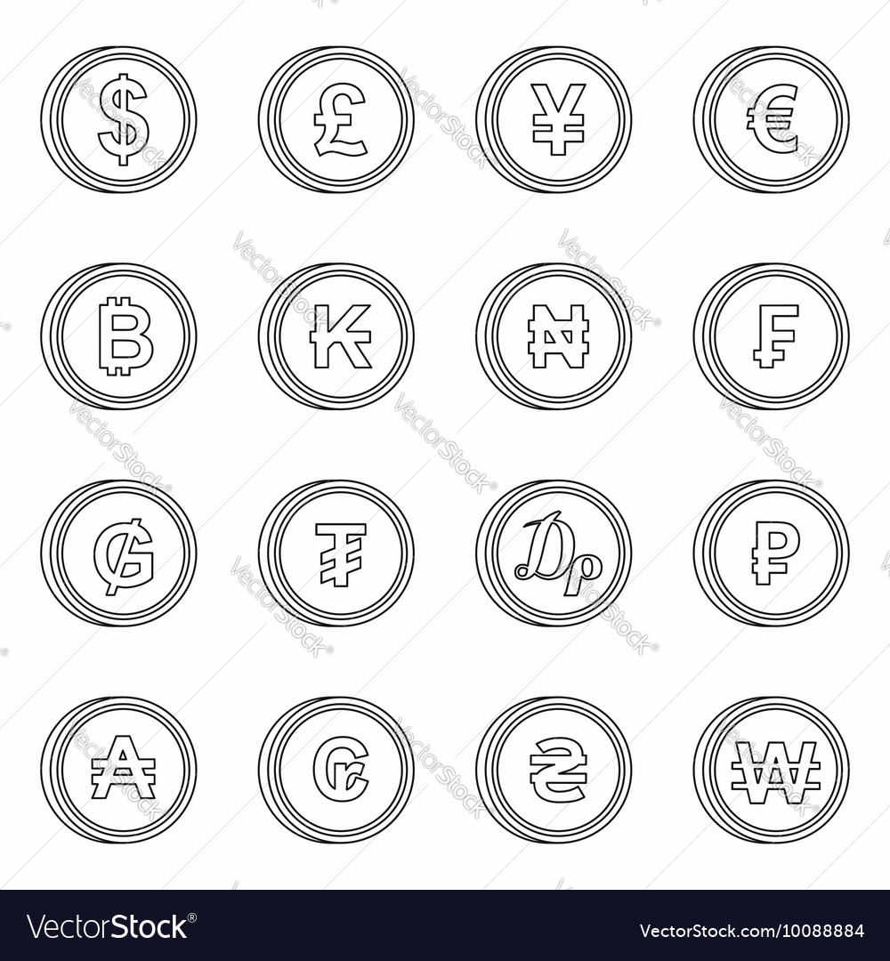 Currency from different countries icons set Vector Image