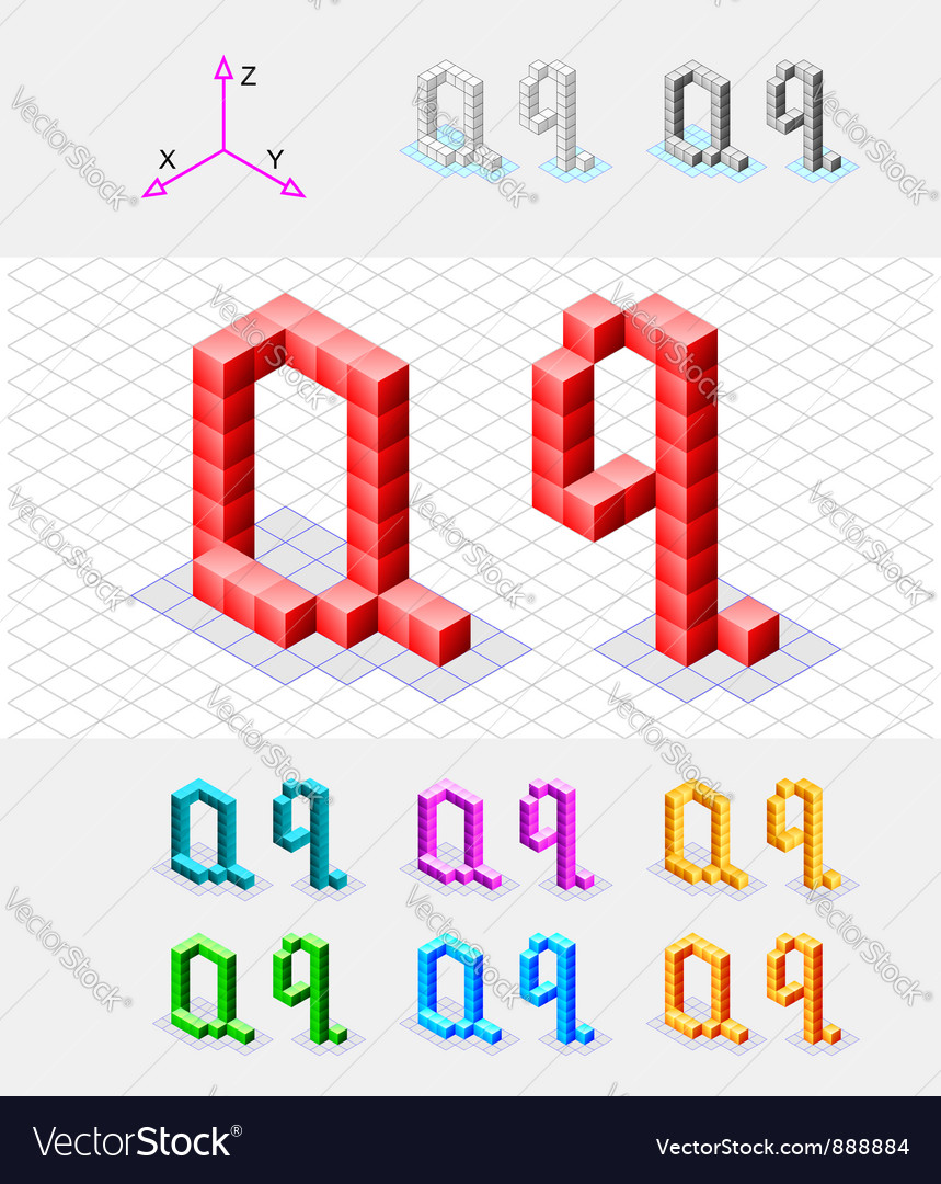 Isometric font from the cubes letter q