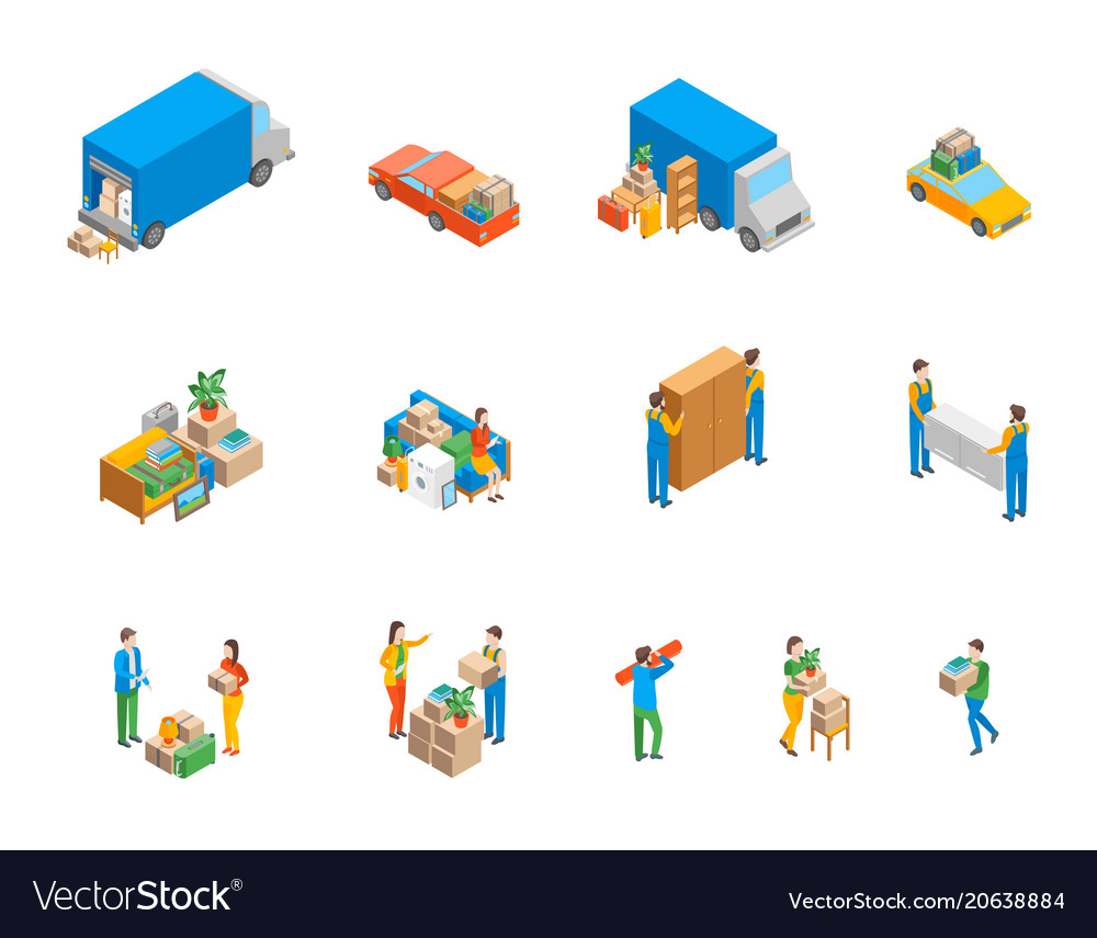 Relocation service 3d icons set isometric view Vector Image Relocation service 3d icons set isometric view