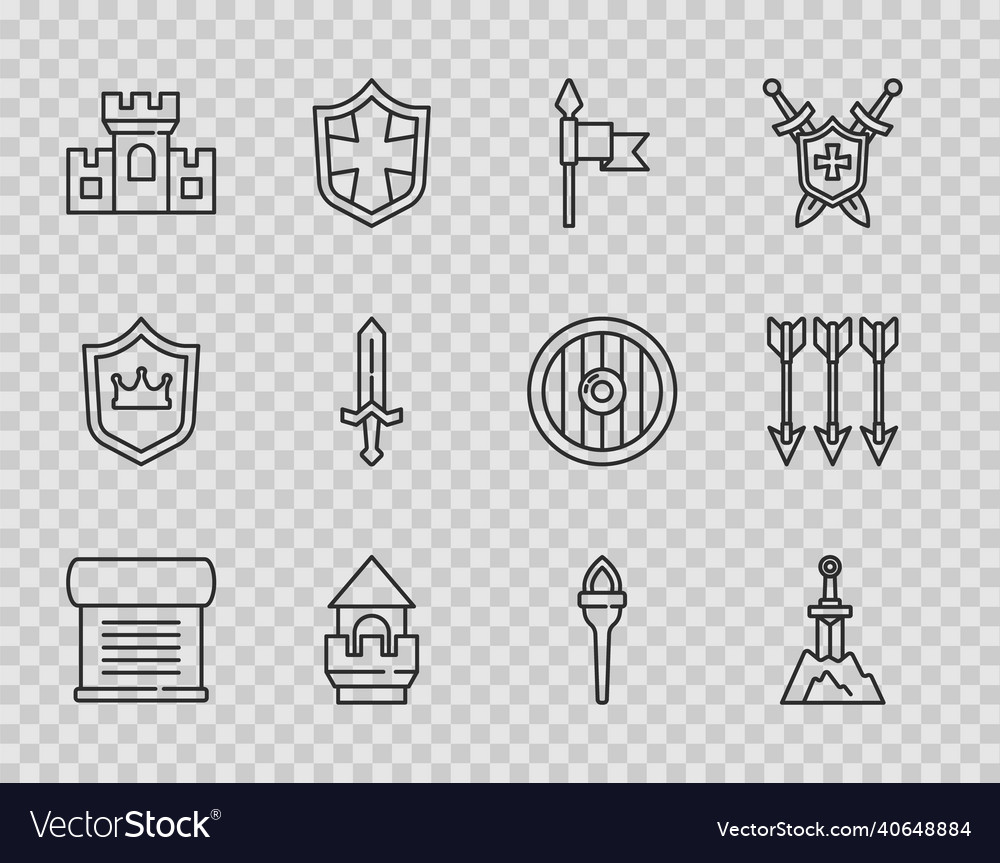 Set line decree parchment scroll sword Vector Image Set line decree parchment scroll sword