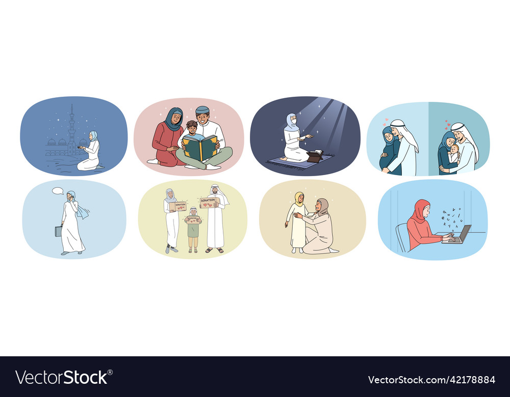 Set of religious arabian people in traditional