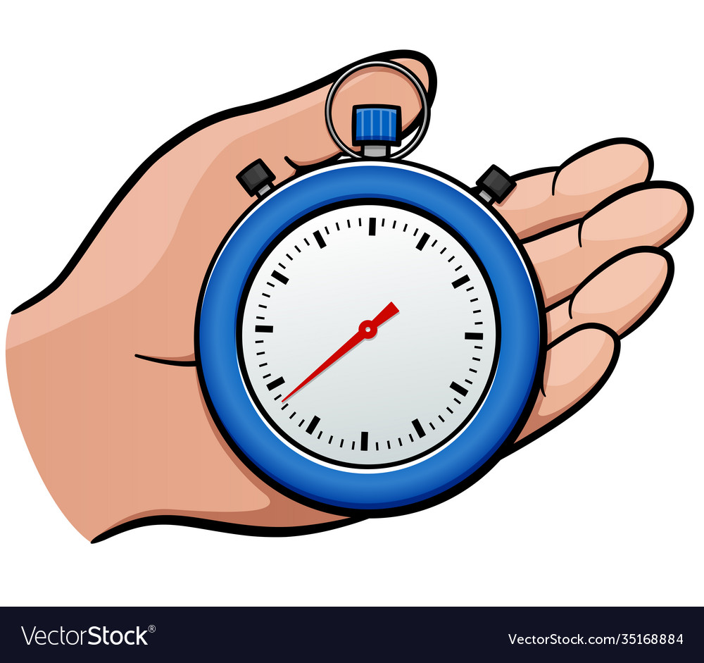 Stopwatch In Hand Cartoon Royalty Free Vector Image