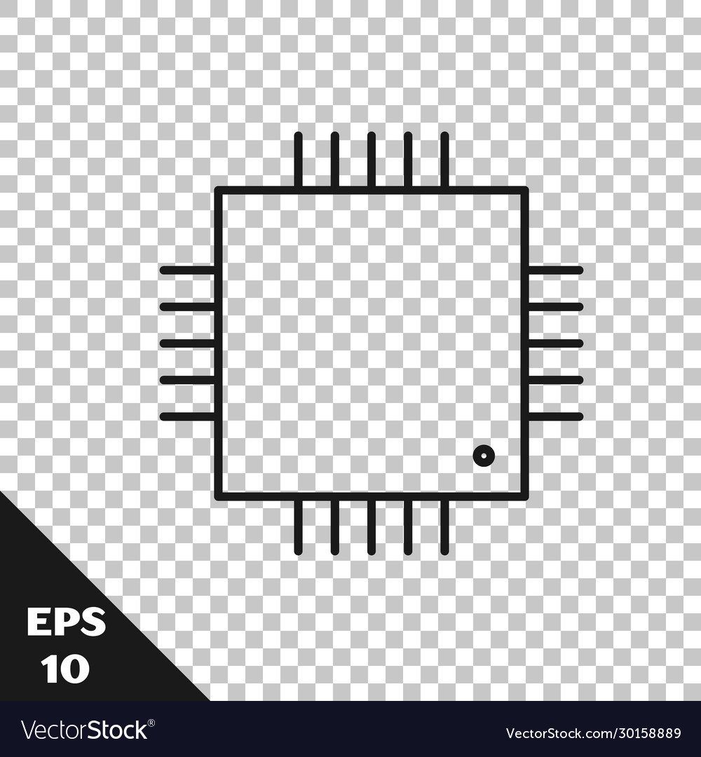 Black line computer processor with microcircuits vector image Black line computer processor with microcircuits
