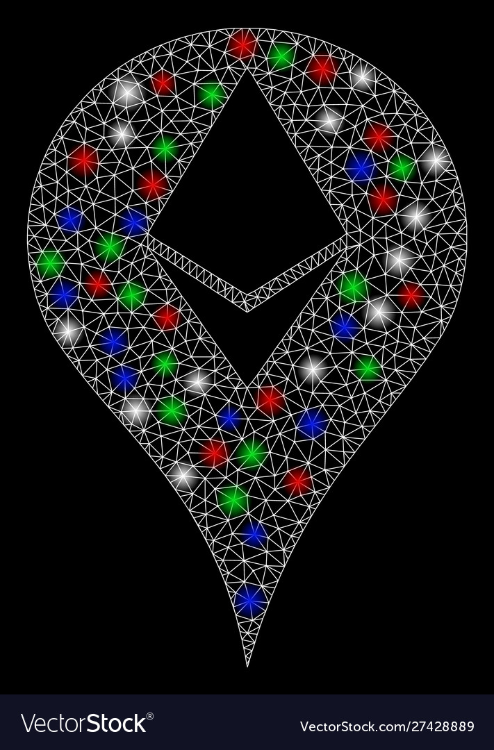 Bright mesh 2d ethereum map marker with flare vector image Bright mesh 2d ethereum map marker with flare