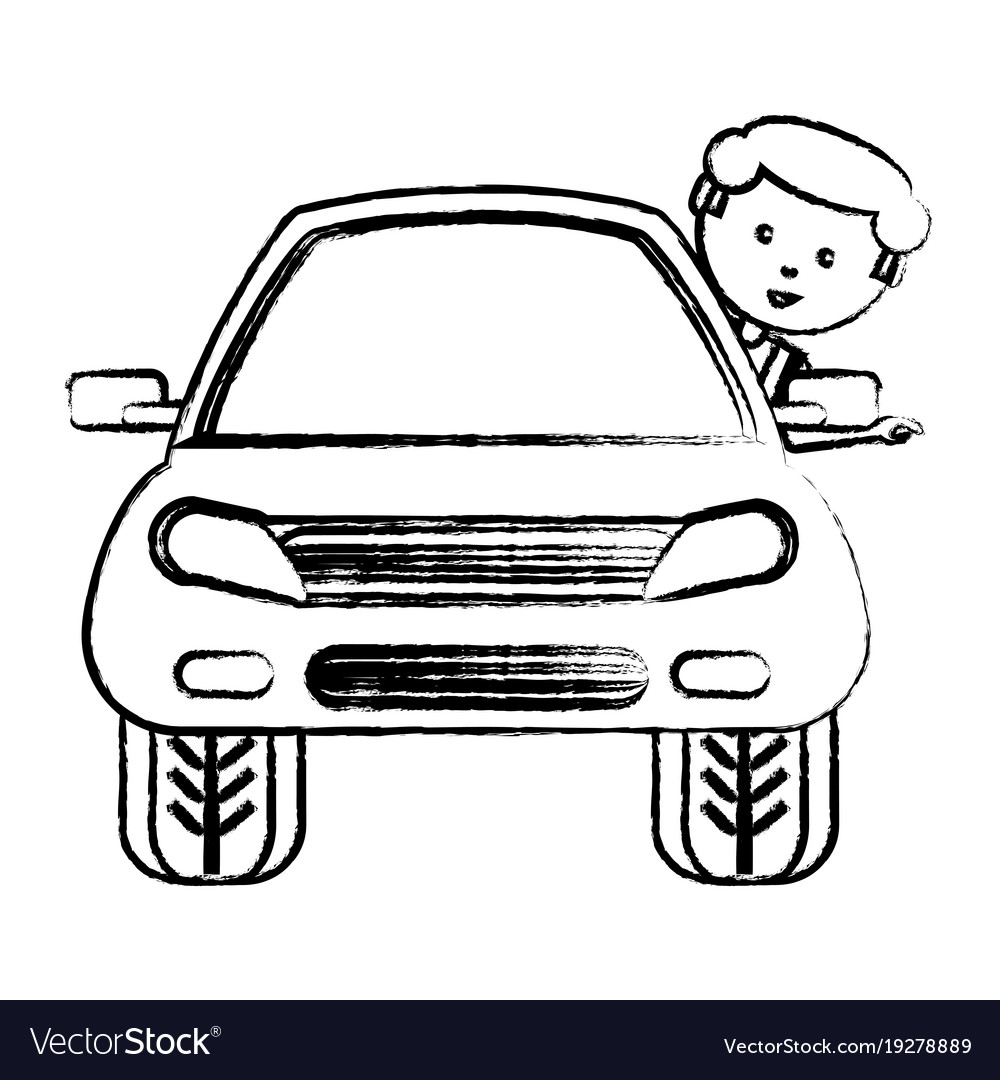 Cartoon man and car icon