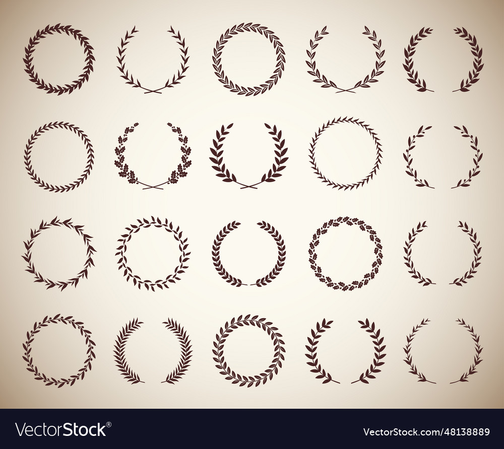 Collection of twenty circular vintage laurel vector image Collection of twenty circular vintage laurel