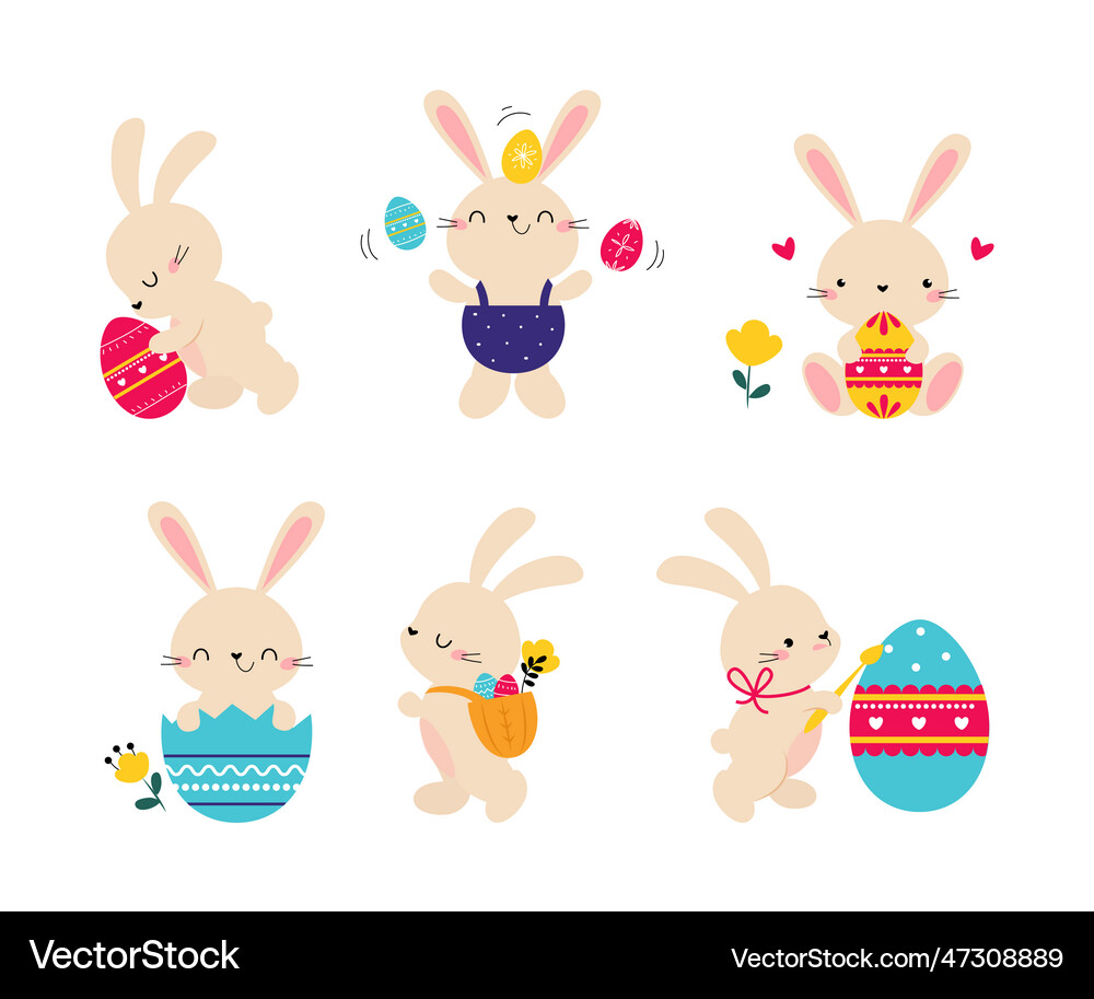 Cute easter bunny with egg set – Royalty-Free Vector | VectorStock