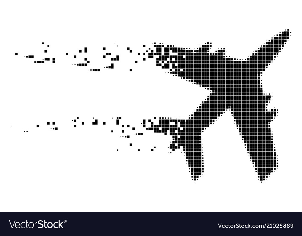 Jet plane disintegrating pixel icon