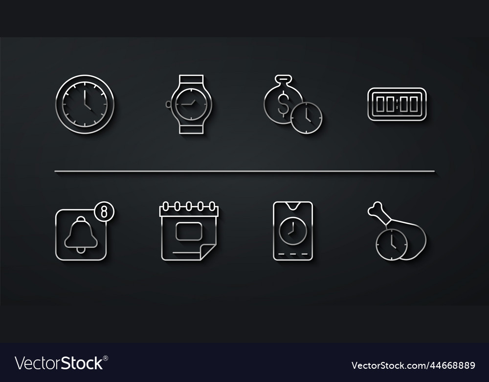 Set line clock alarm app mobile digital vector image Set line clock alarm app mobile digital