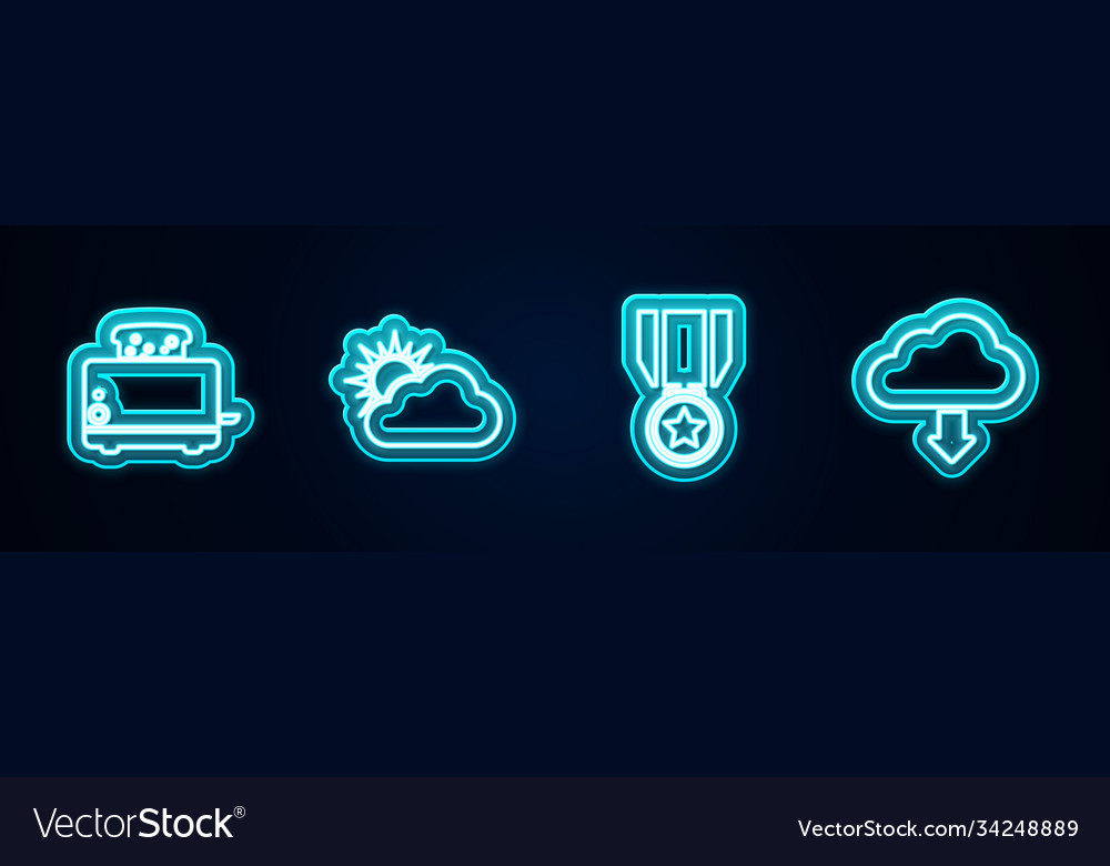 Set line toaster with toasts sun and cloud vector image Set line toaster with toasts sun and cloud