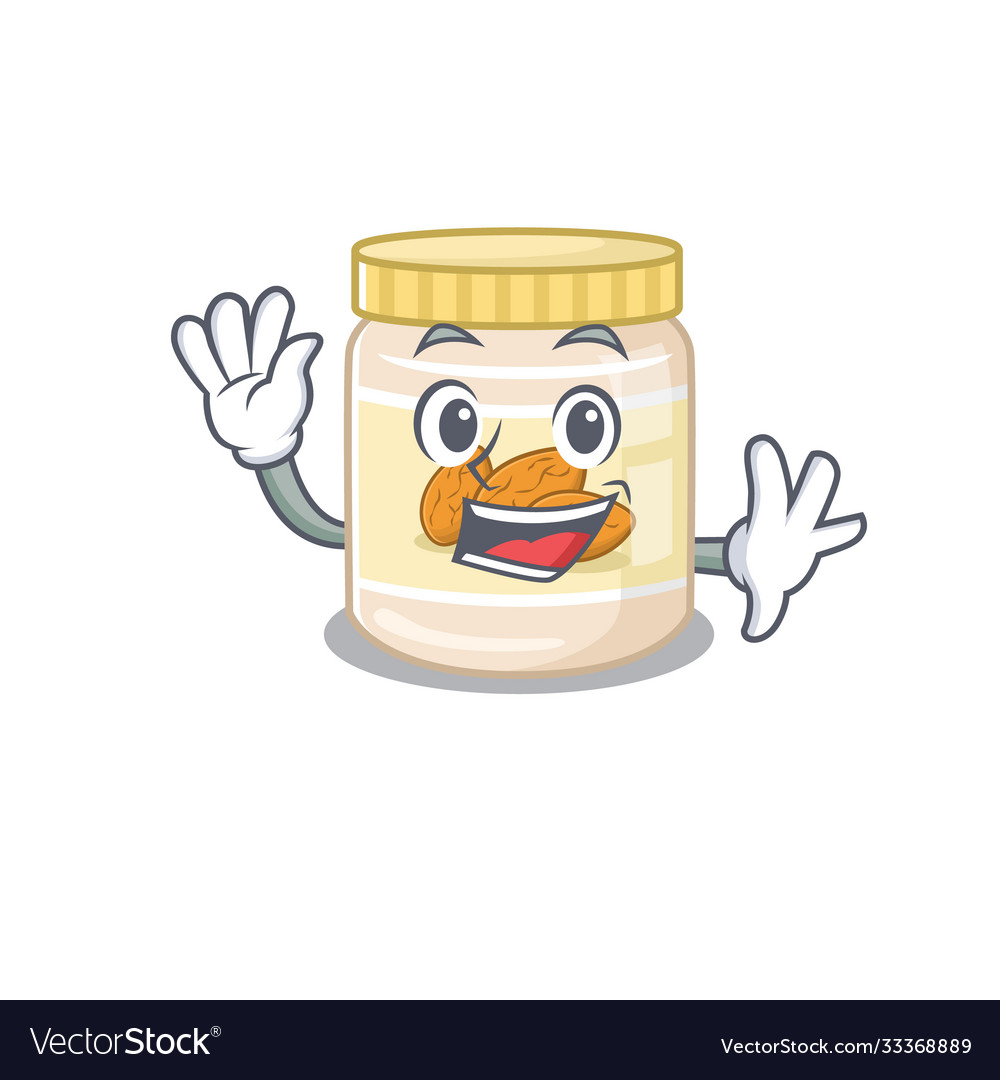 Waving friendly almond butter mascot design style