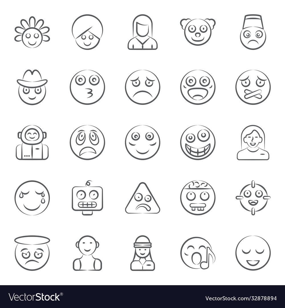 Facial expression doodle line icons Royalty Free Vector