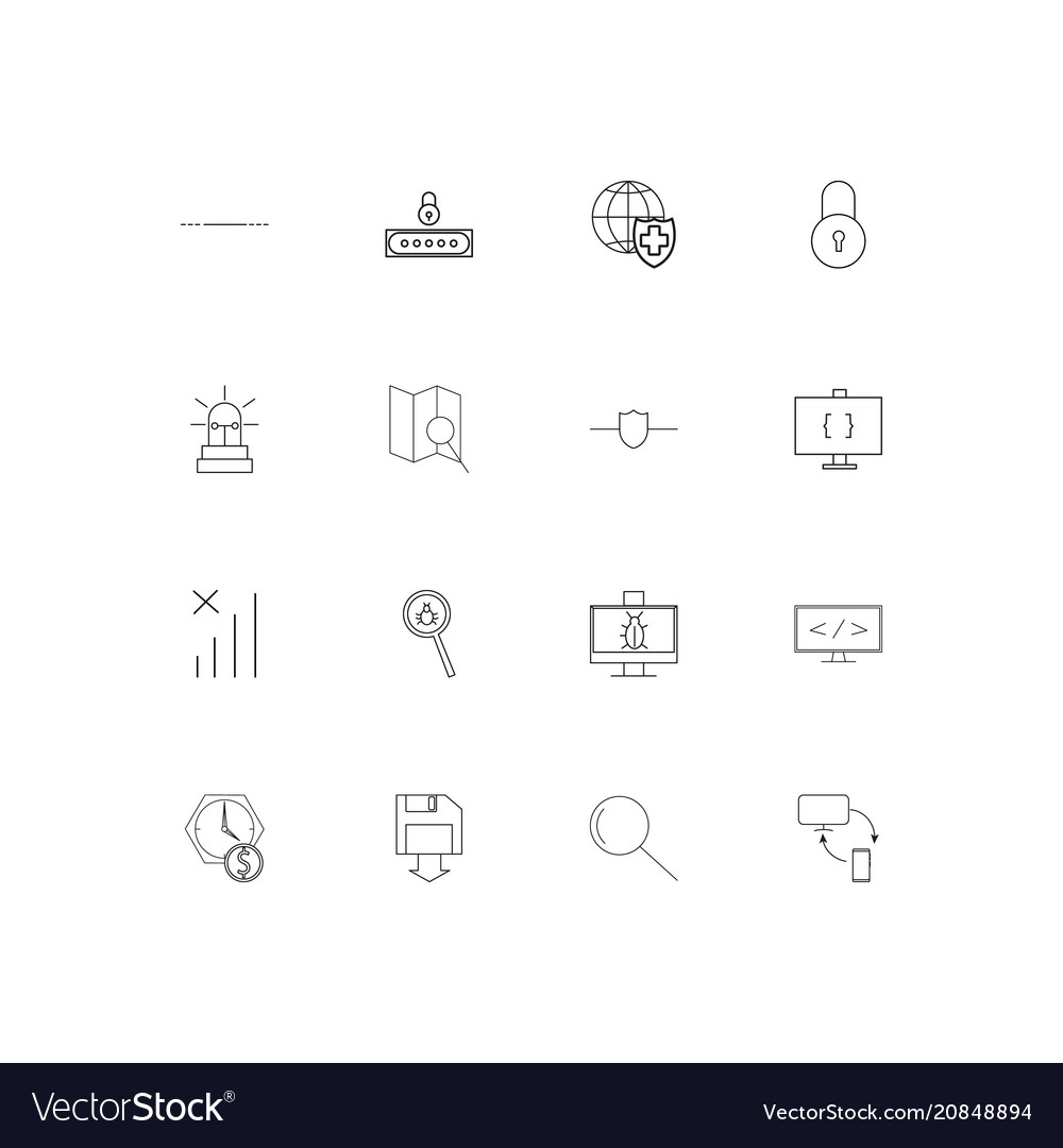 Internet security linear thin icons set outlined