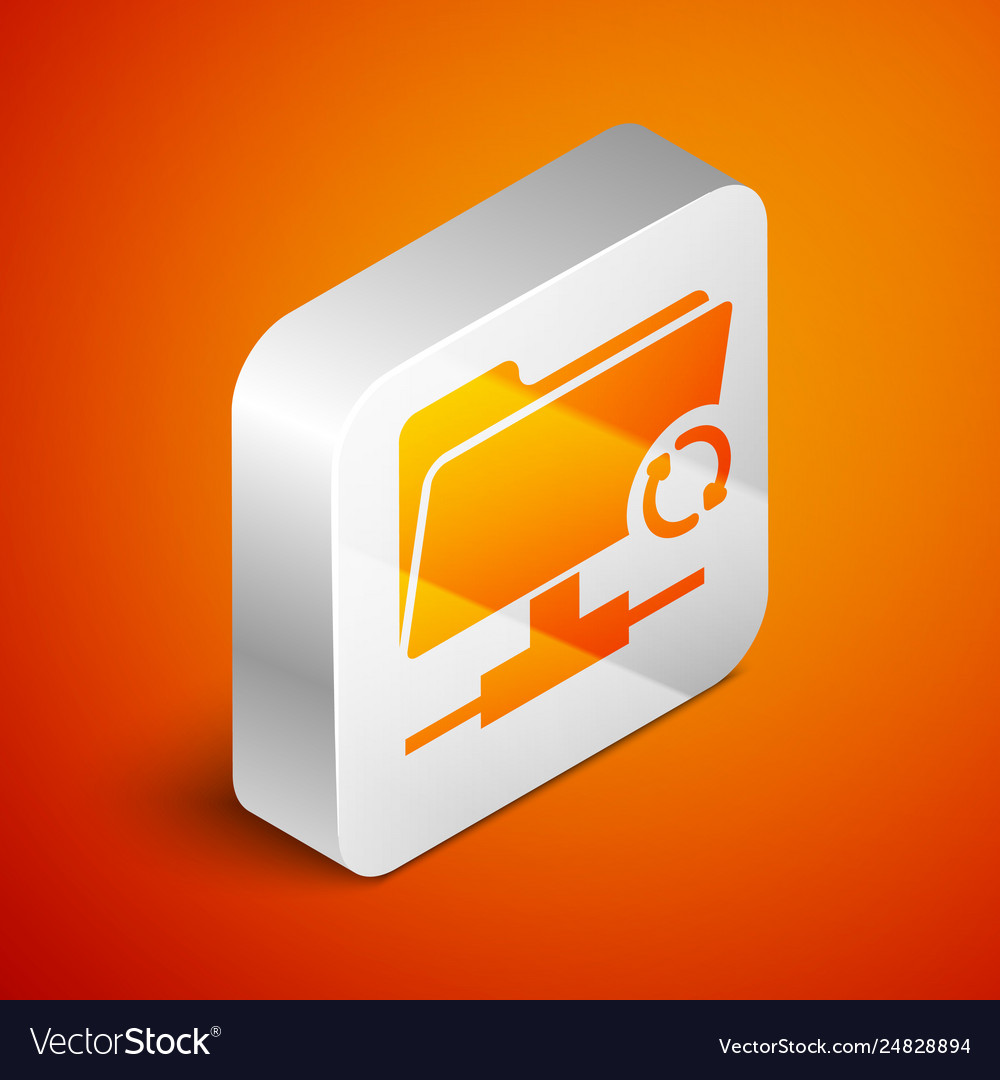 Isometric ftp sync refresh icon isolated on orange Vector Image Isometric ftp sync refresh icon isolated on orange