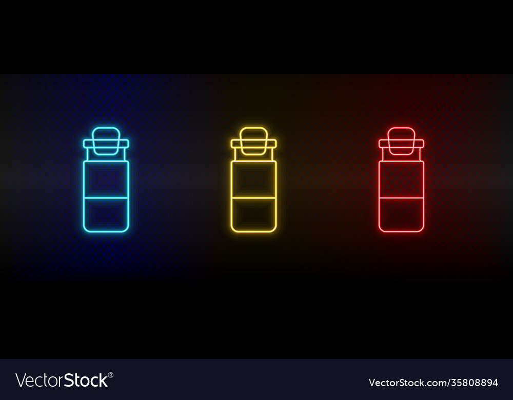 Neon icon set weather bottle red blue