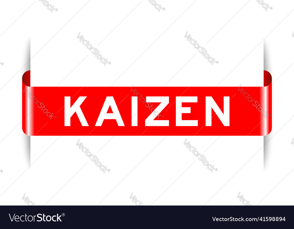 Red color inserted label banner with word kaizen