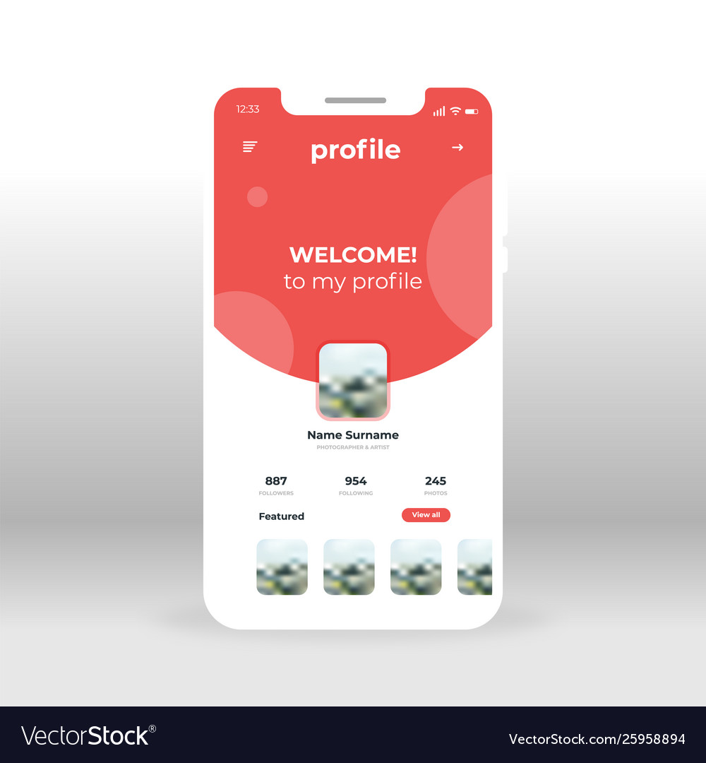 Red social network profile ui ux gui screen vector image Red social network profile ui ux gui screen