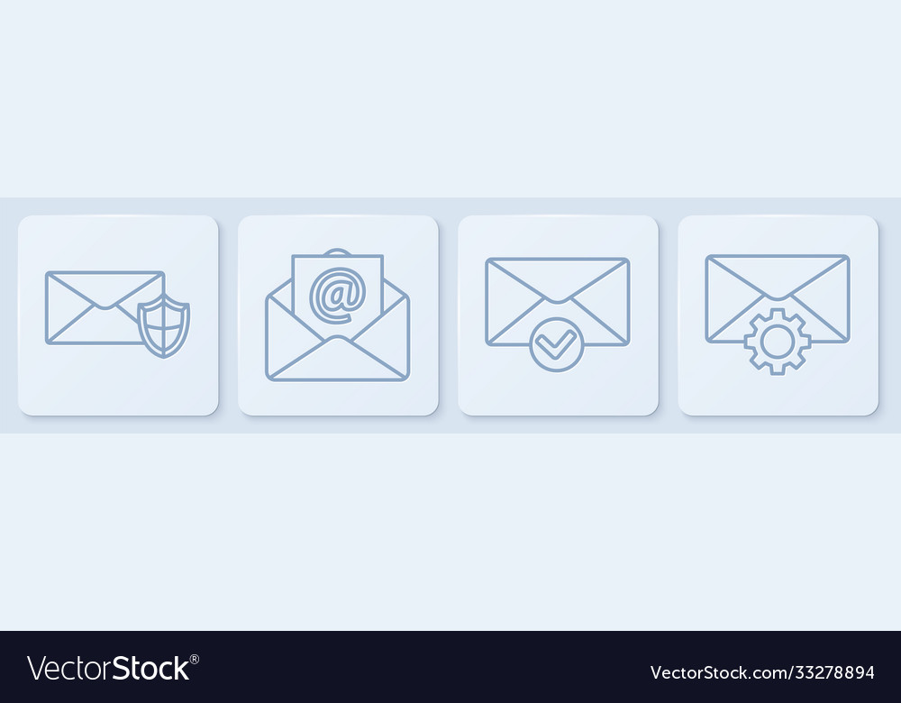 Set line envelope with shield and check vector image Set line envelope with shield and check
