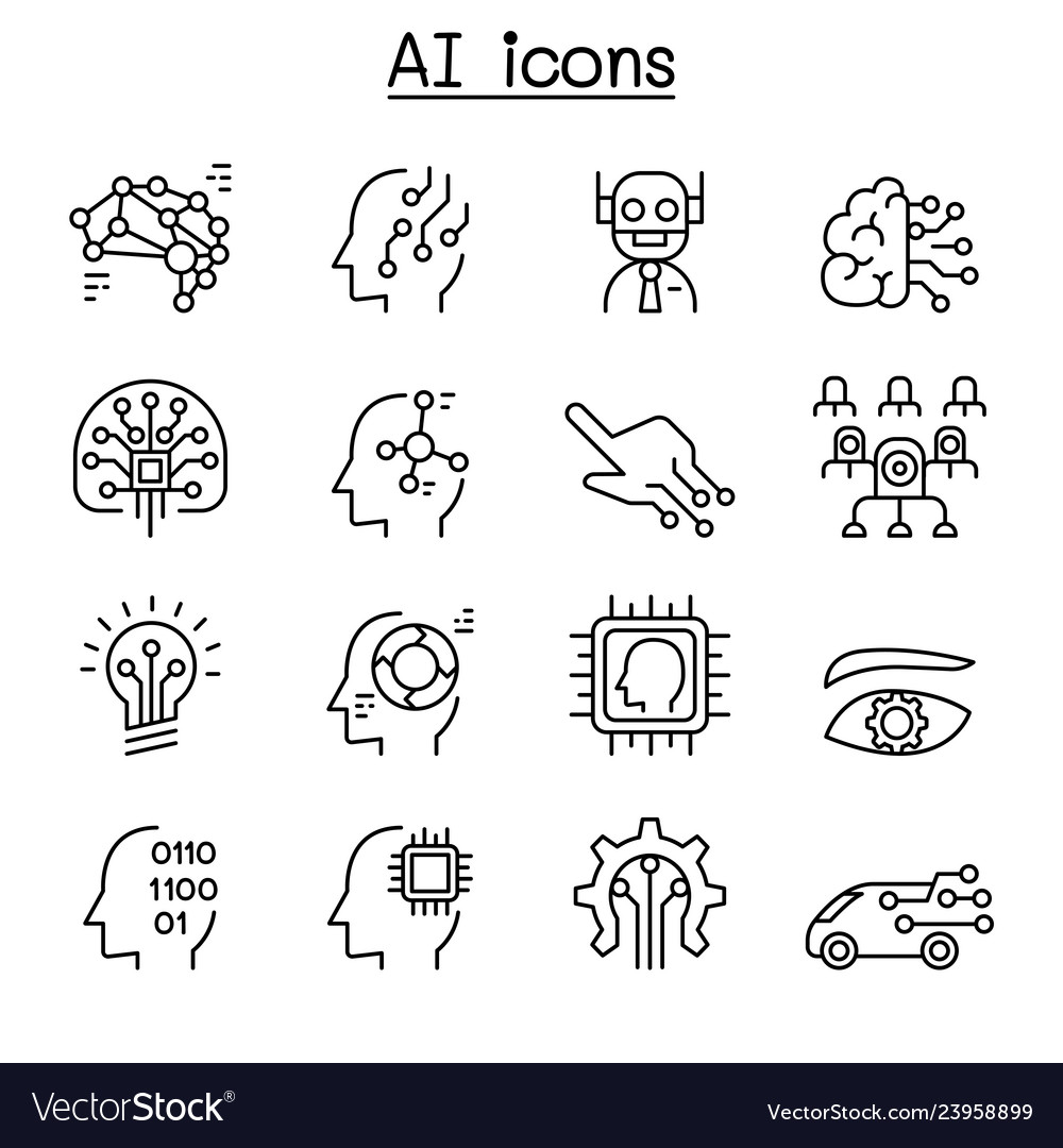 Ai artificial intelligence icon set in thin line Vector Image