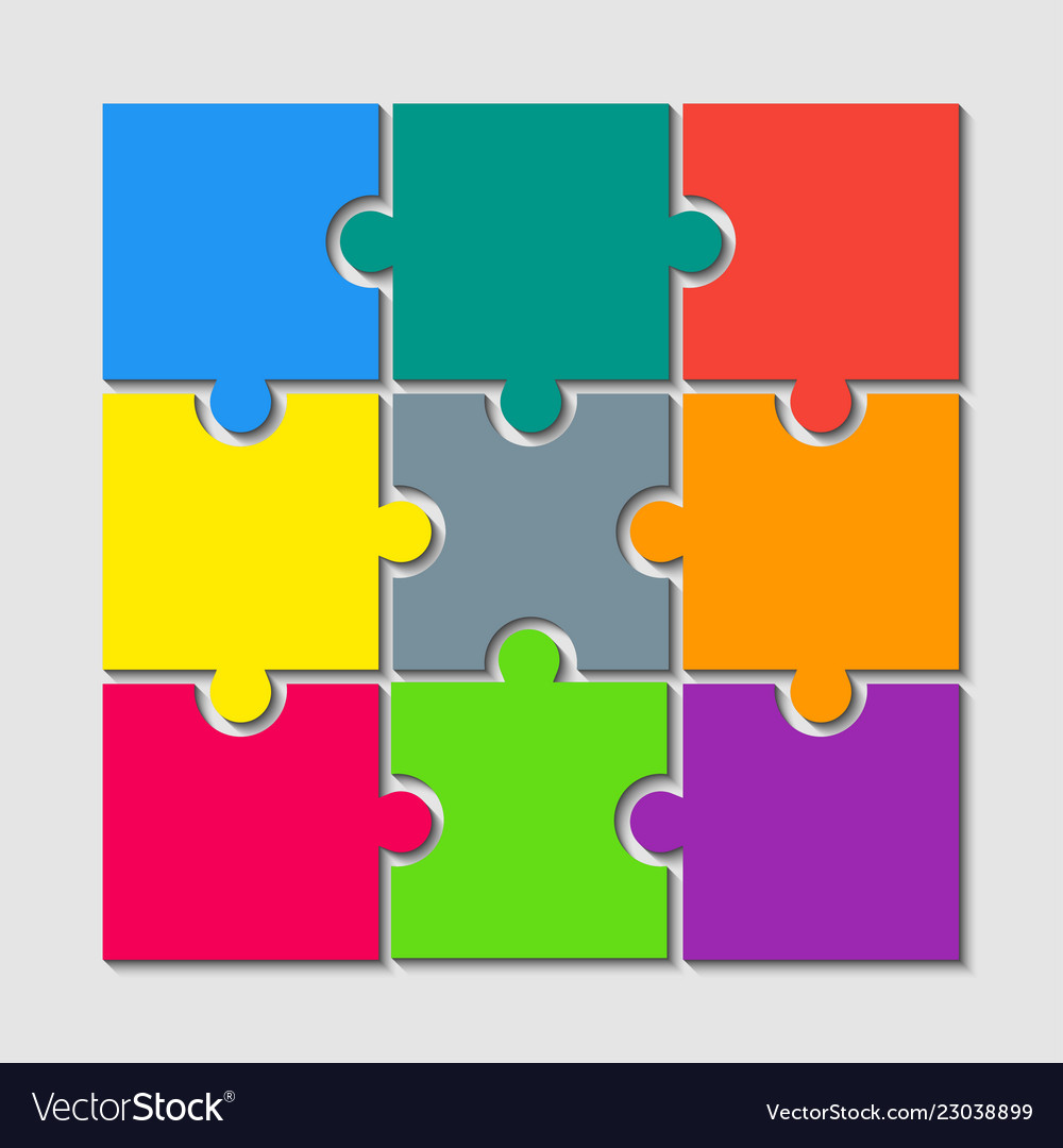 Color puzzles piece jigsaw - 9 pieces Royalty Free Vector