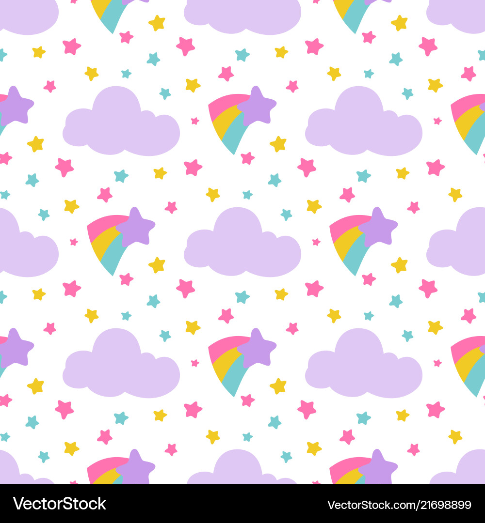 Cute pattern with stars clouds Royalty Free Vector Image
