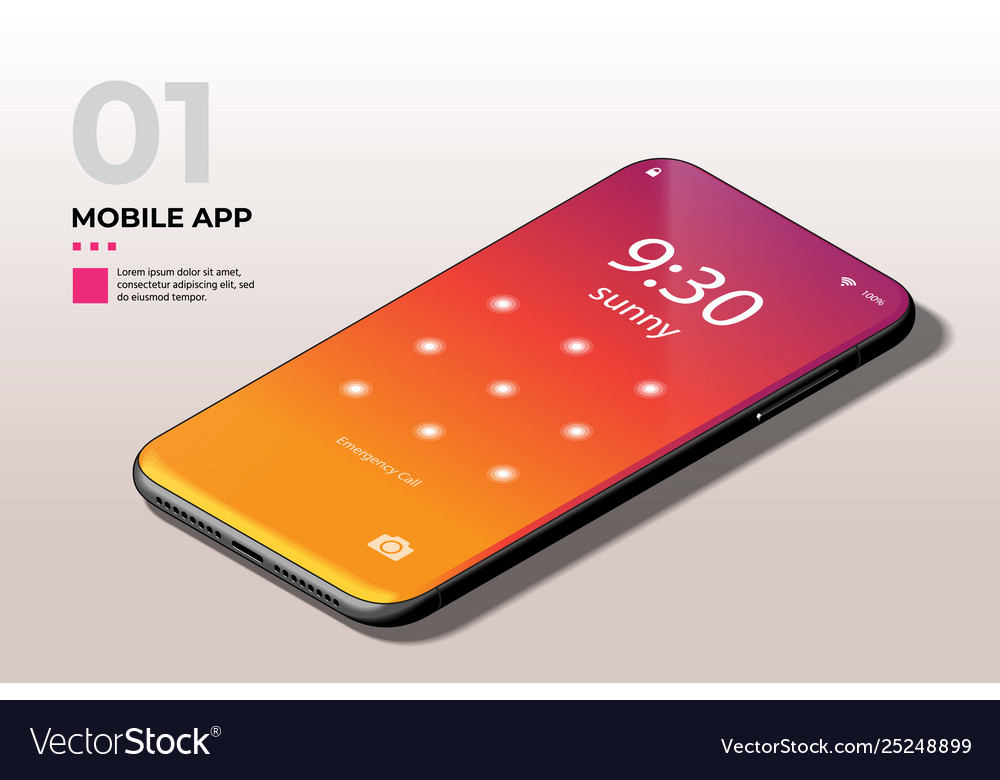 Modern mobile cell phone with lock screen ui ux