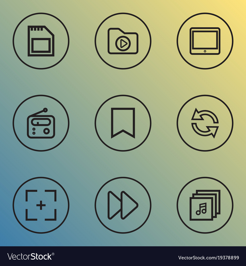 Music icons line style set with flag