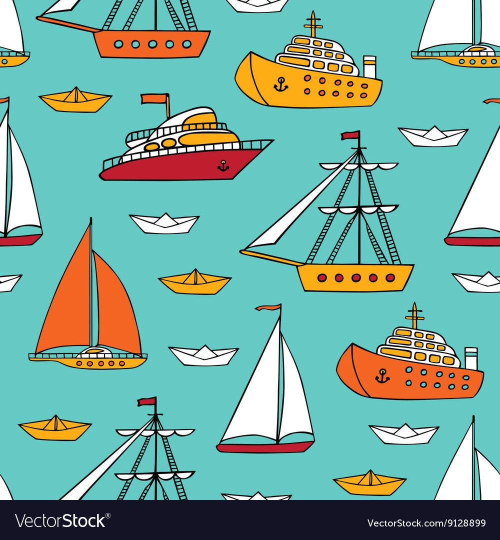 Seamless pattern with marine vessels Royalty Free Vector