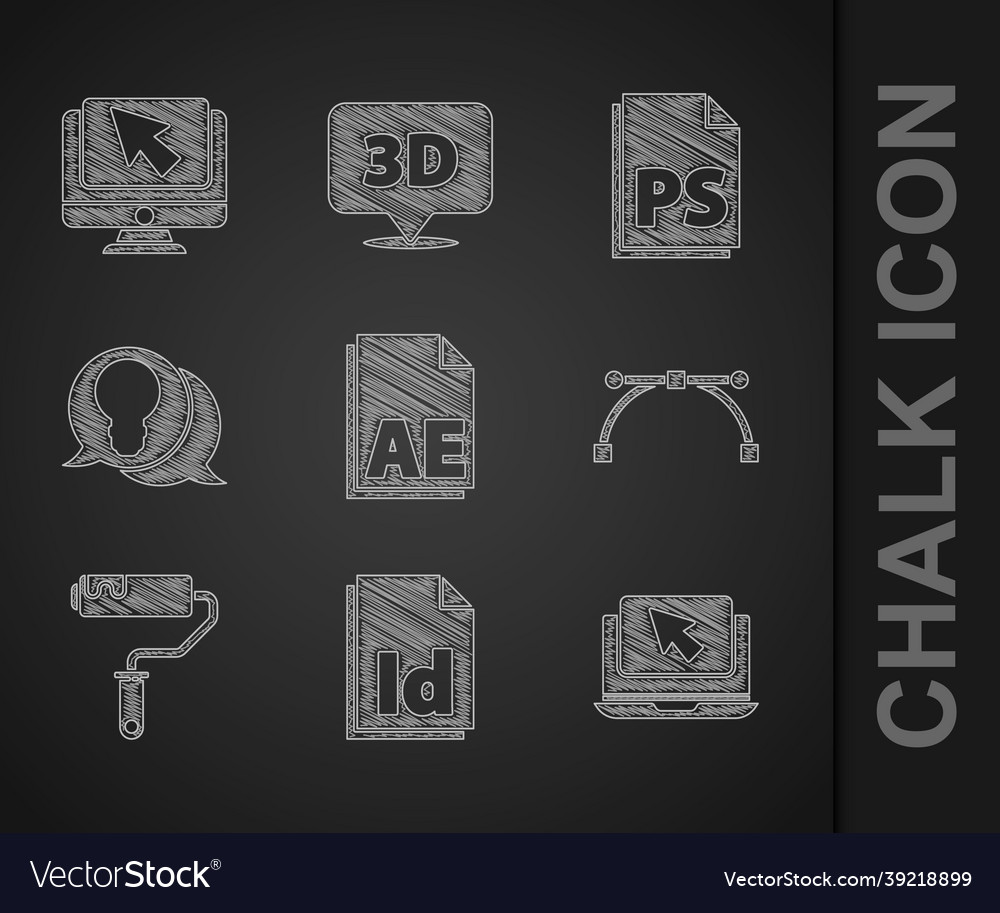 Set ae file document id laptop and cursor vector image Set ae file document id laptop and cursor