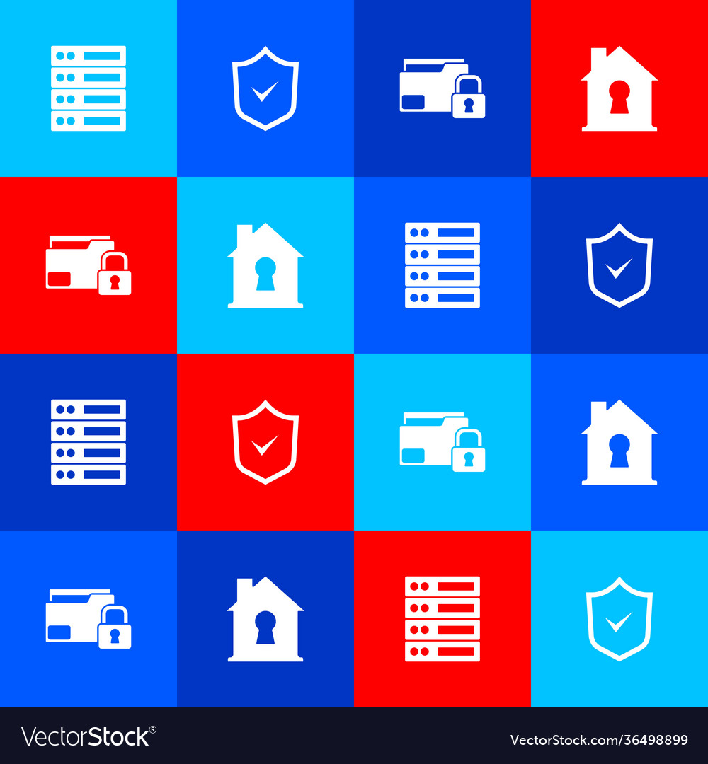 Set server data web hosting shield with check vector image Set server data web hosting shield with check