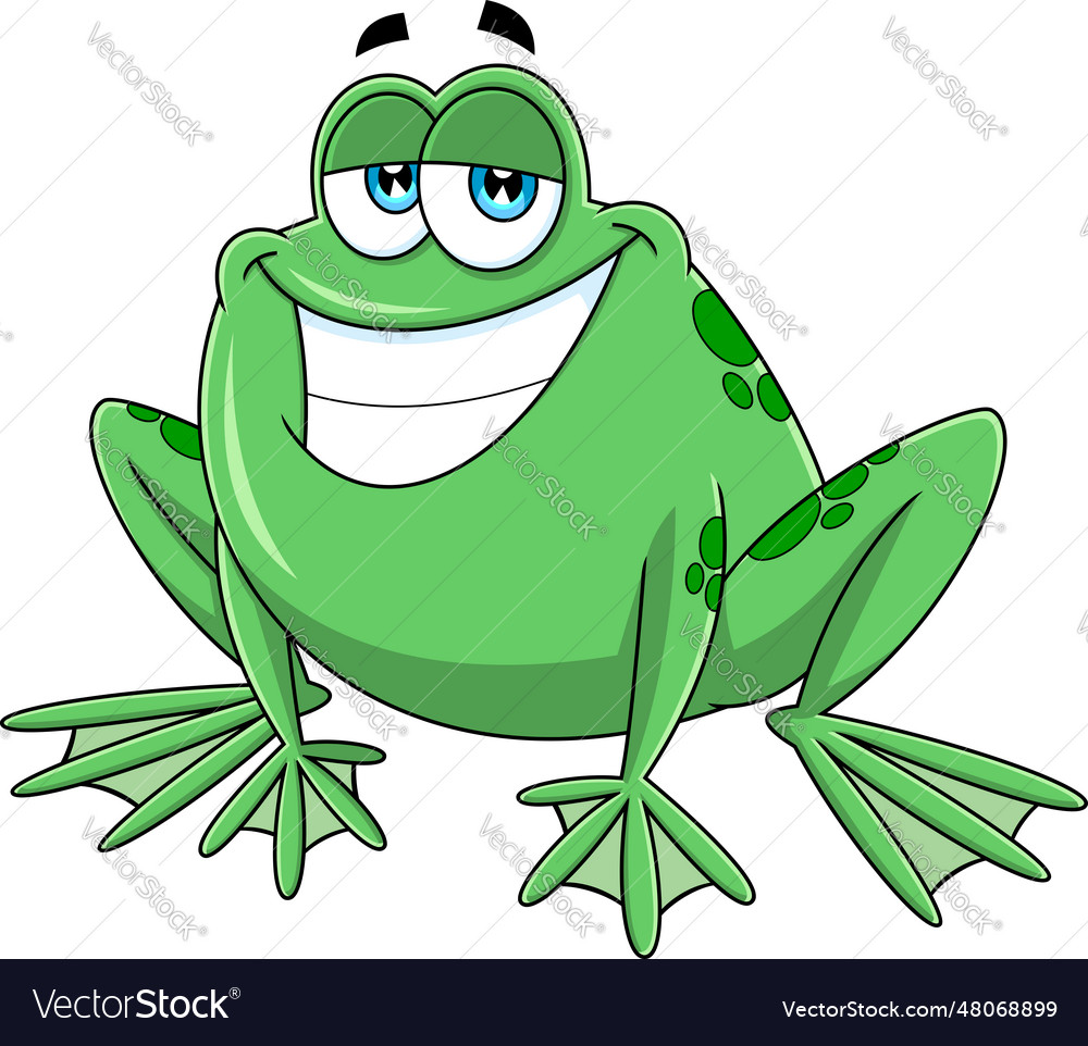 Smiling green frog cartoon character Royalty Free Vector