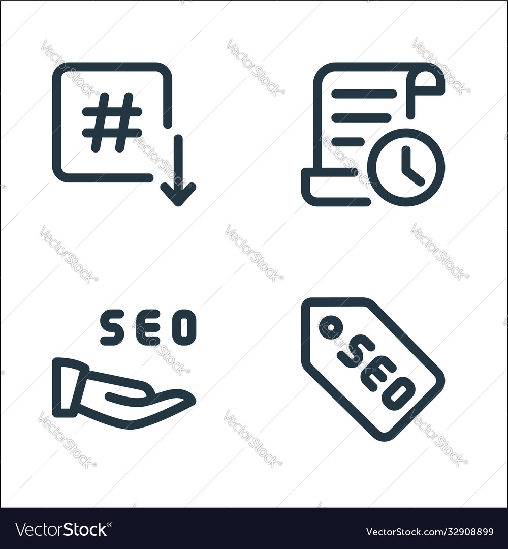 Web apps seo line icons linear set quality vector image Web apps seo line icons linear set quality