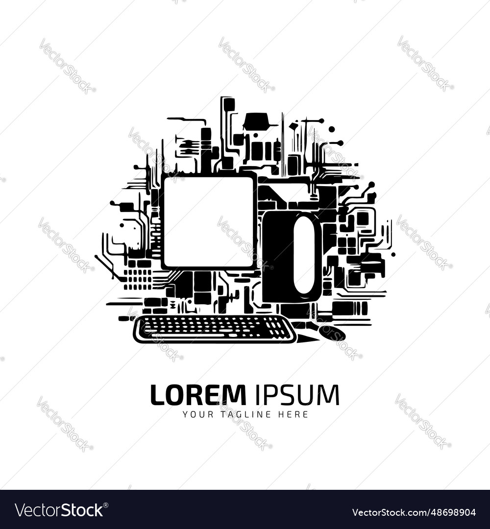 A logo of computer system with texture silhouette