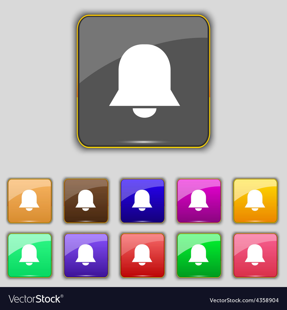 Alarm bell icon sign set with eleven colored