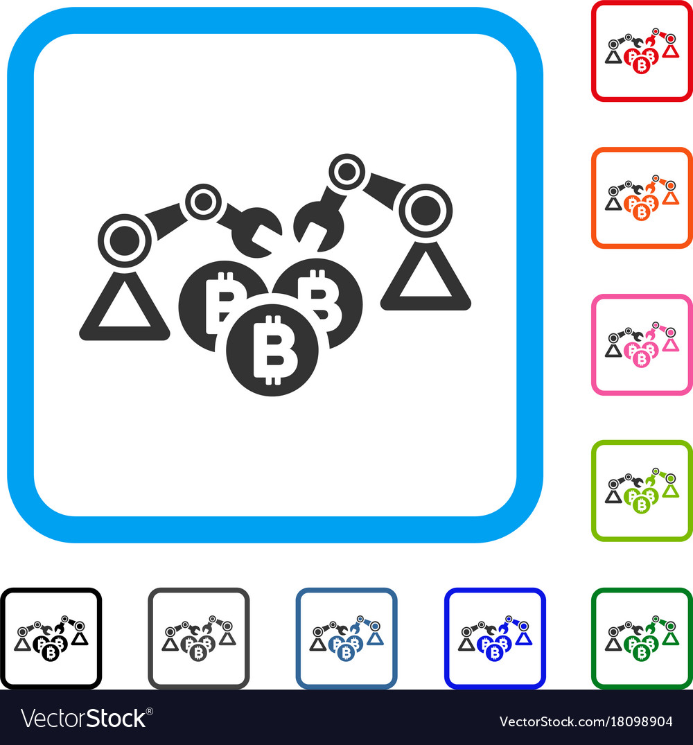 Bitcoin mining robotics framed icon