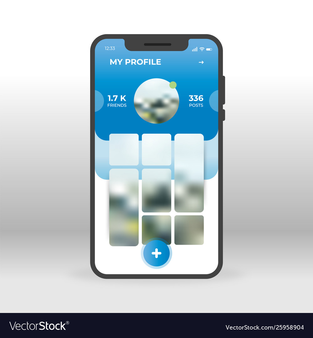 Blue social network profile page ui ux gui screen vector image Blue social network profile page ui ux gui screen