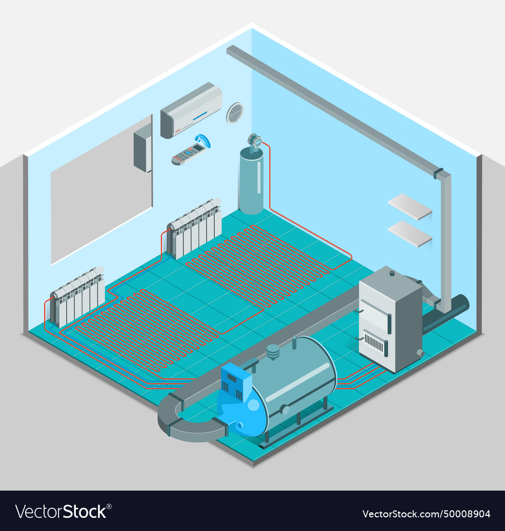 Heating cooling system interior isometric template