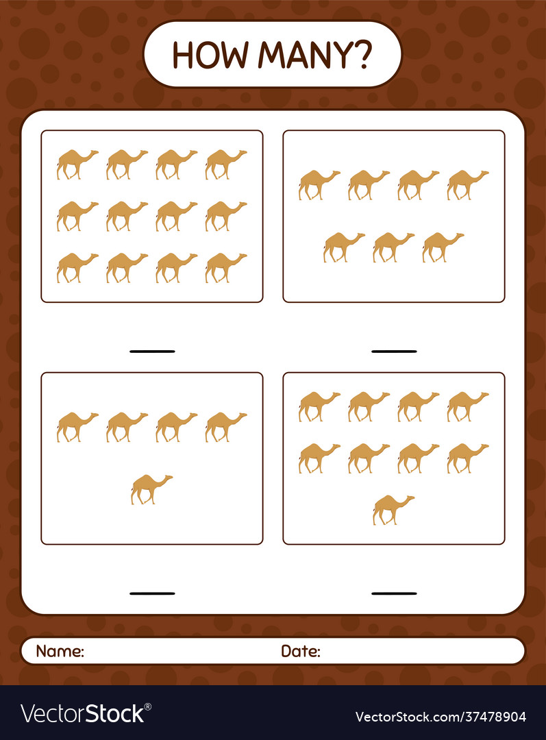 How many counting game with camel worksheet vector image How many counting game with camel worksheet