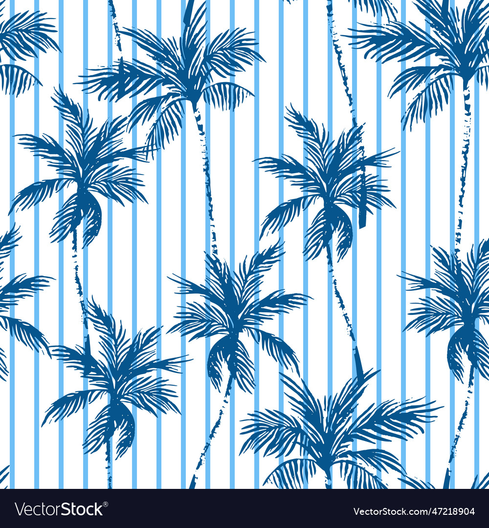 Navy blue coconut palm trees on striped