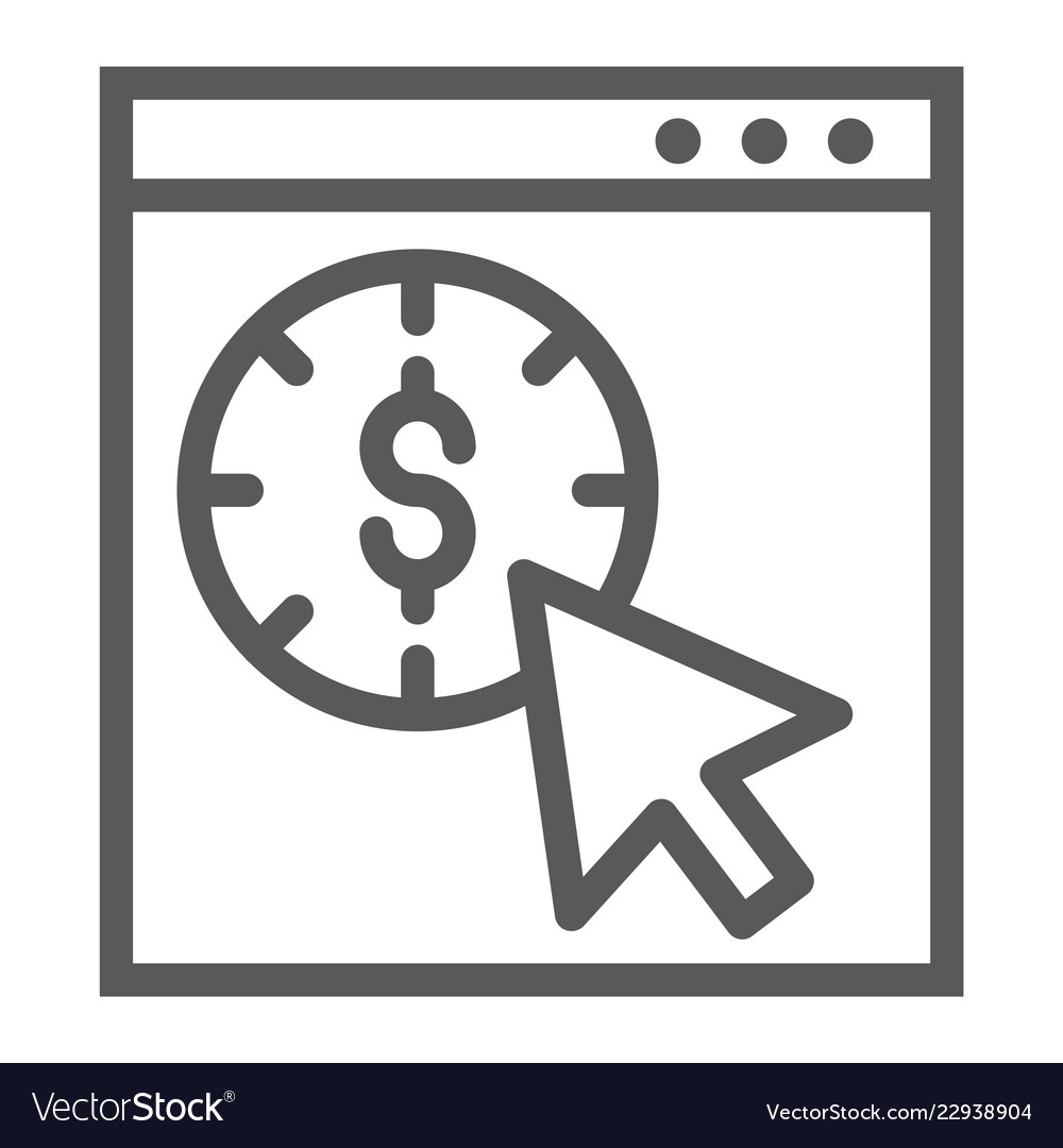 Pay per click line icon seo and money pointer