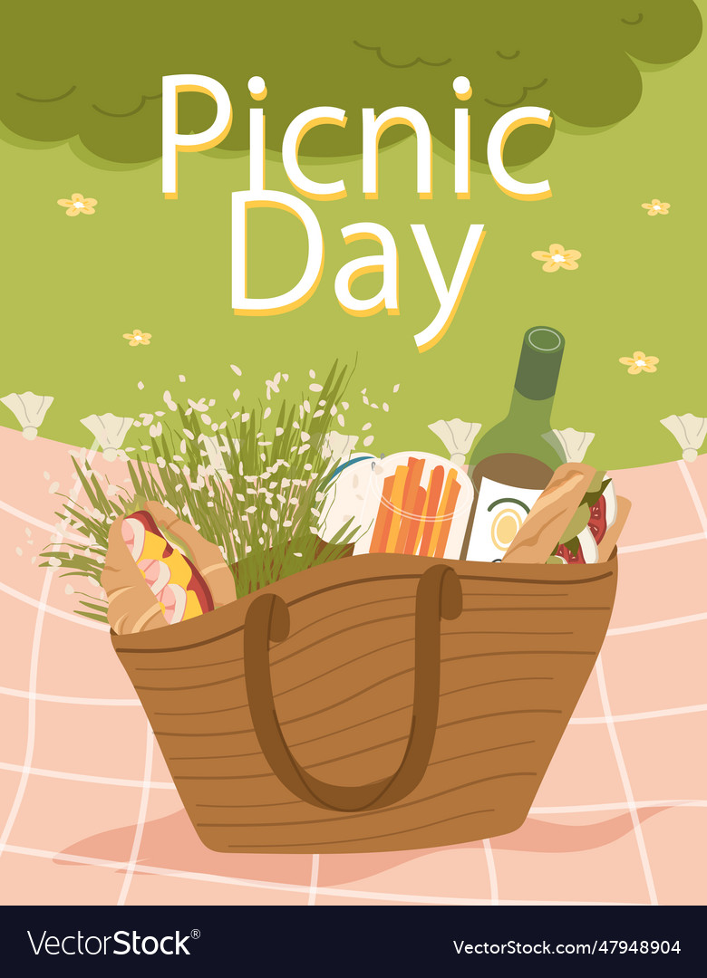 Picnic basket with food concept Royalty Free Vector Image