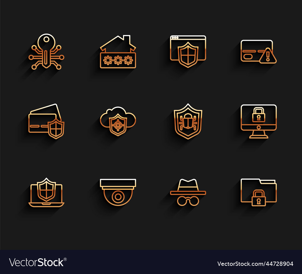 Set line laptop protected with shield security vector image Set line laptop protected with shield security