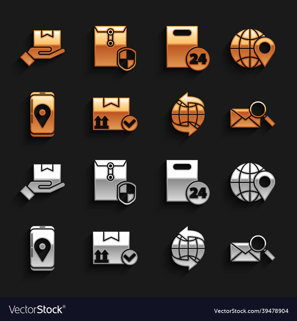 Set package box with check mark location vector image Set package box with check mark location
