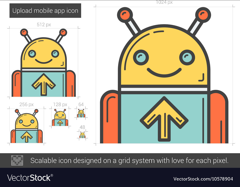 Upload mobile app line icon